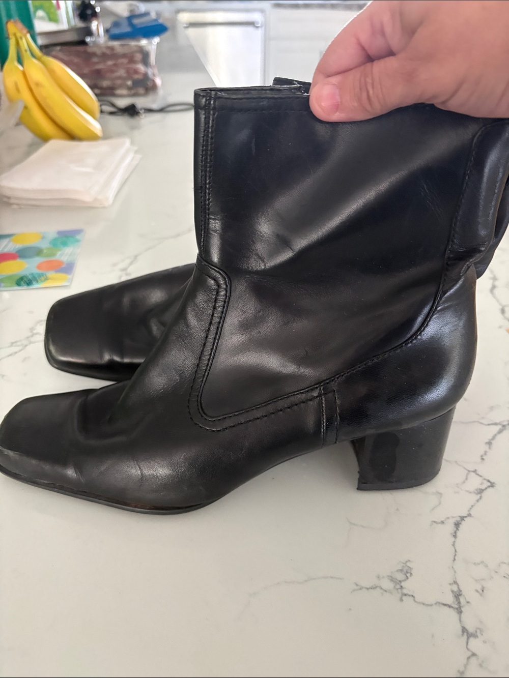 Nine West Black Leather Square-Toe Ankle Boots